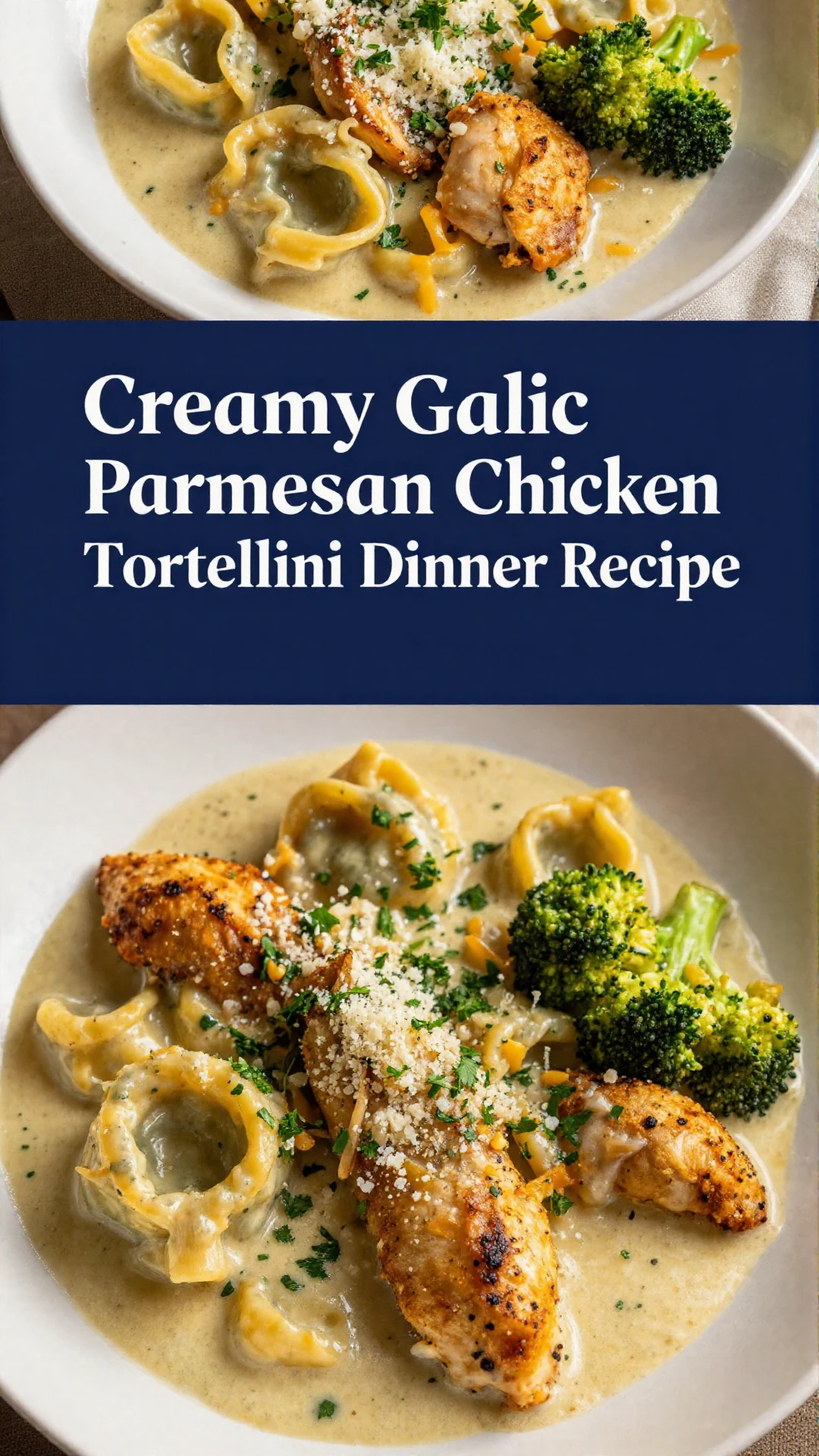 A delicious plate of creamy garlic parmesan chicken tortellini topped with parsley