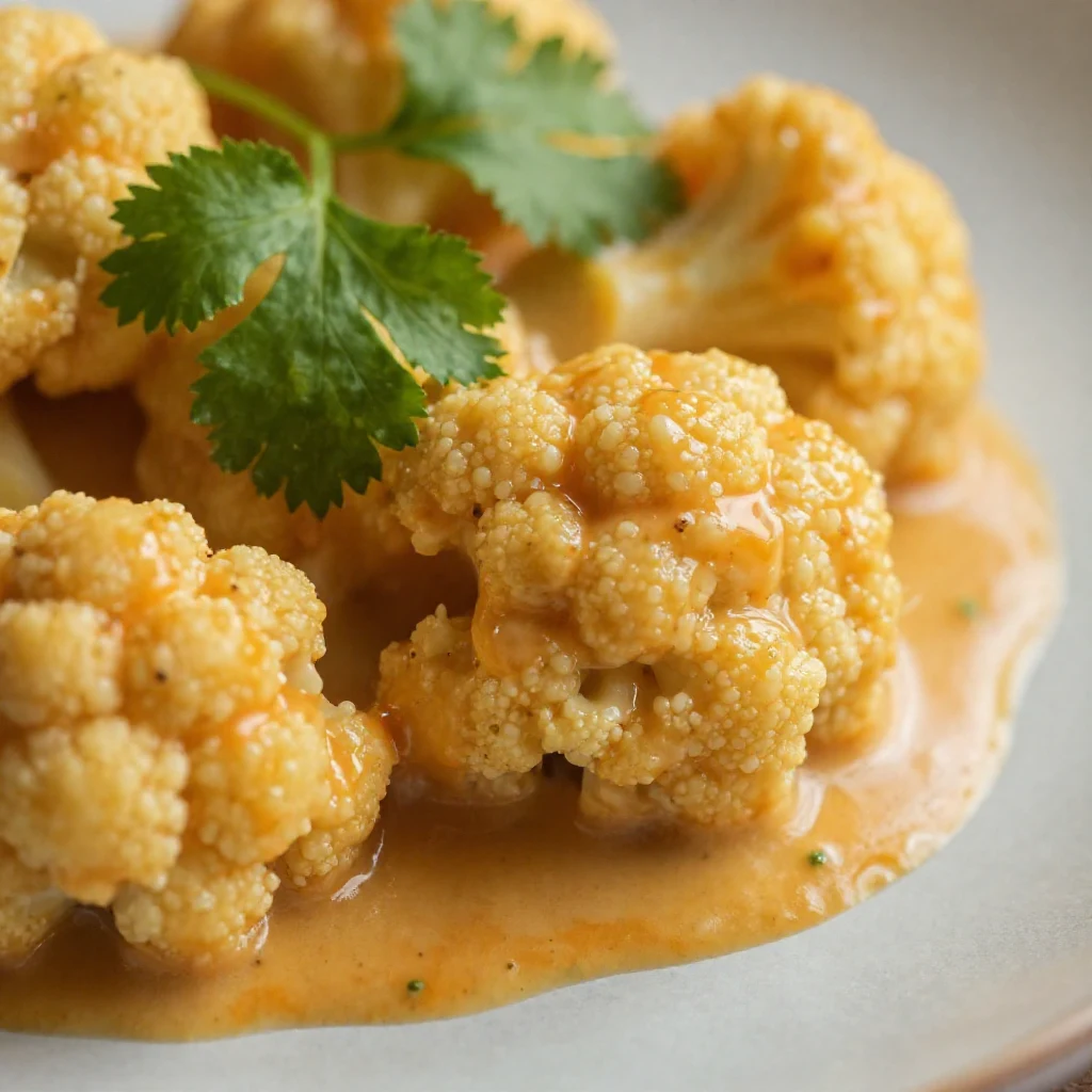 A creamy butter cauliflower dish garnished with fresh herbs