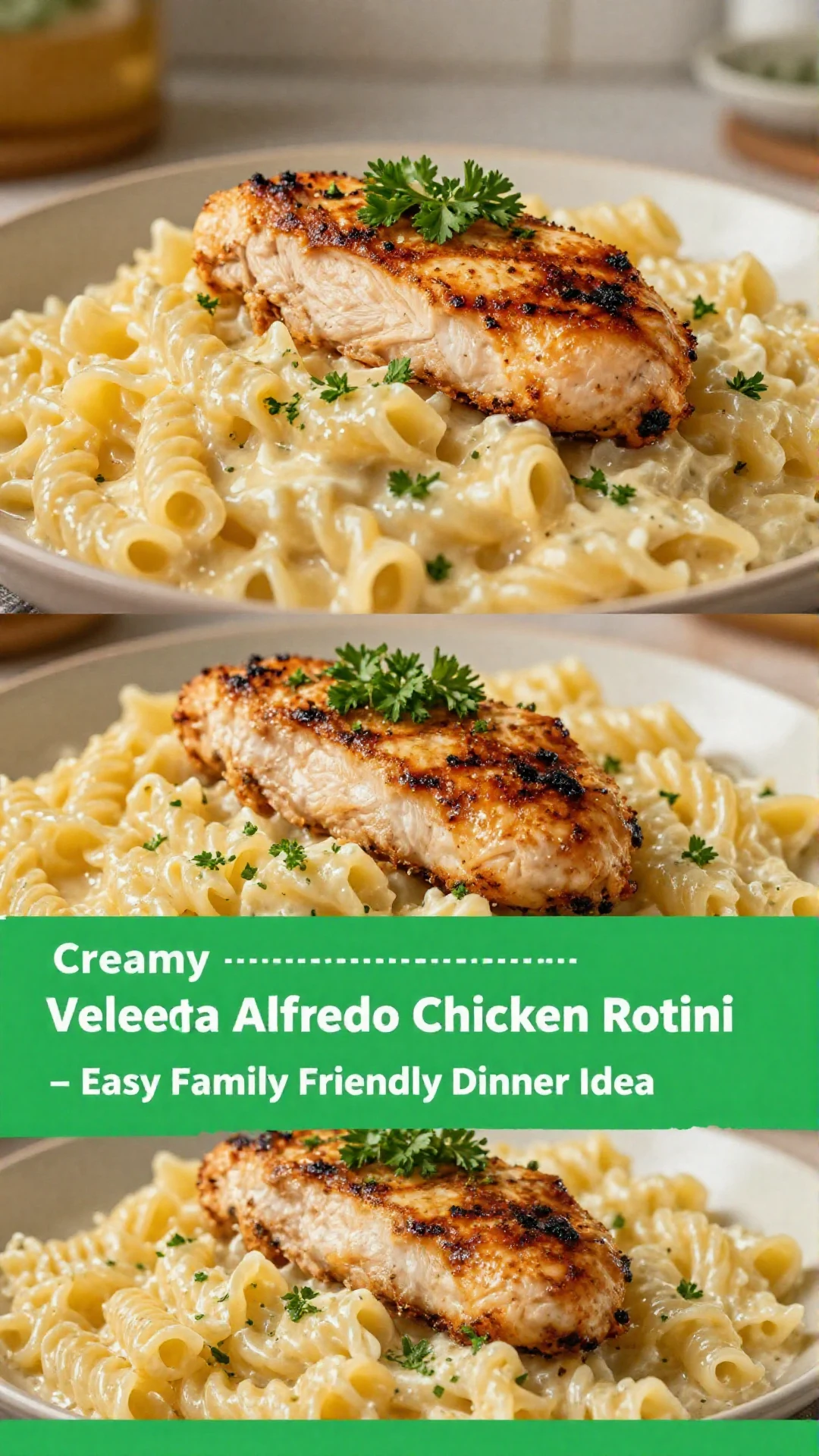 A creamy Velveeta Alfredo chicken rotini pasta dish served in a bowl