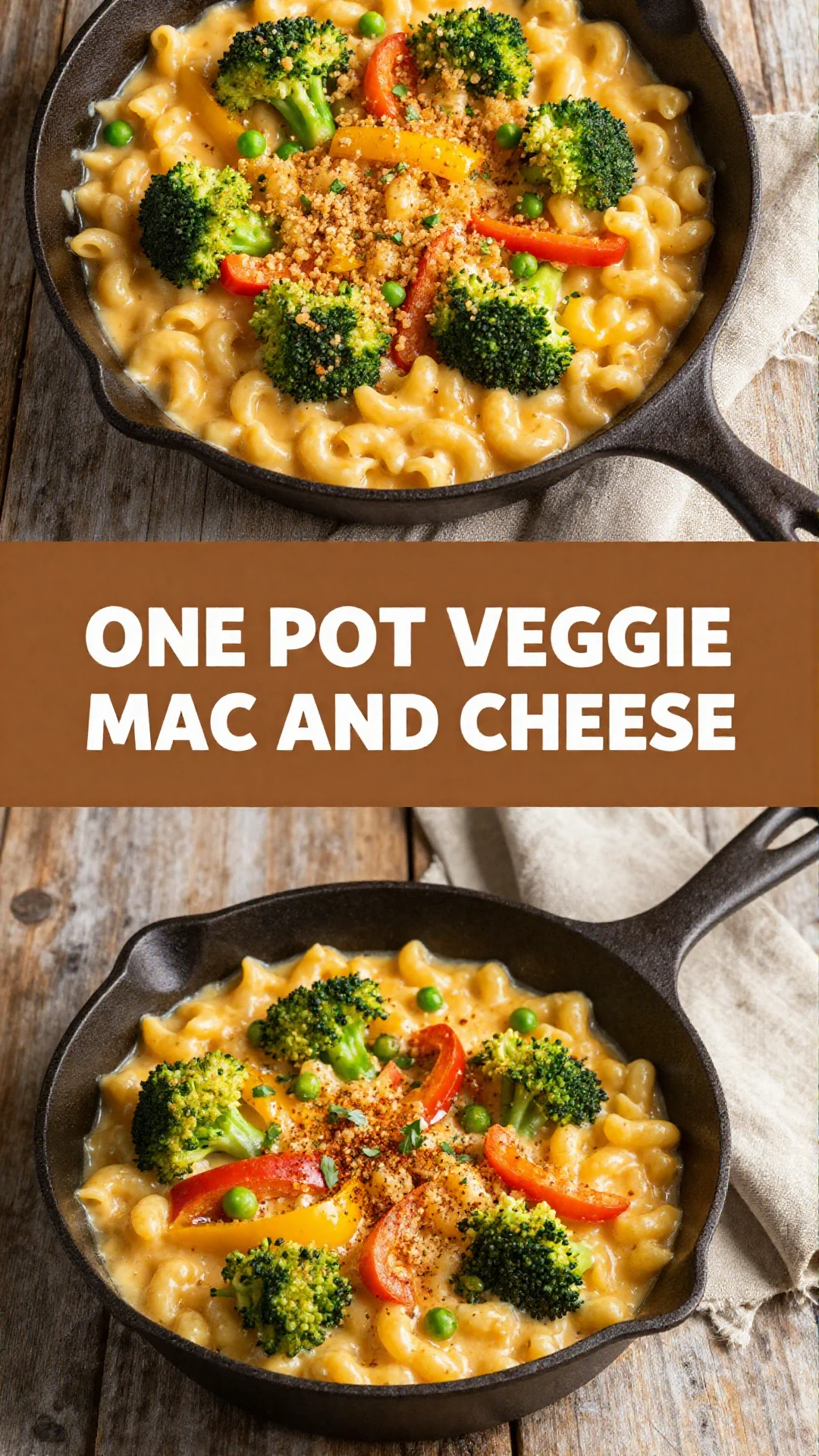 A creamy one pot veggie mac and cheese garnished with fresh parsley