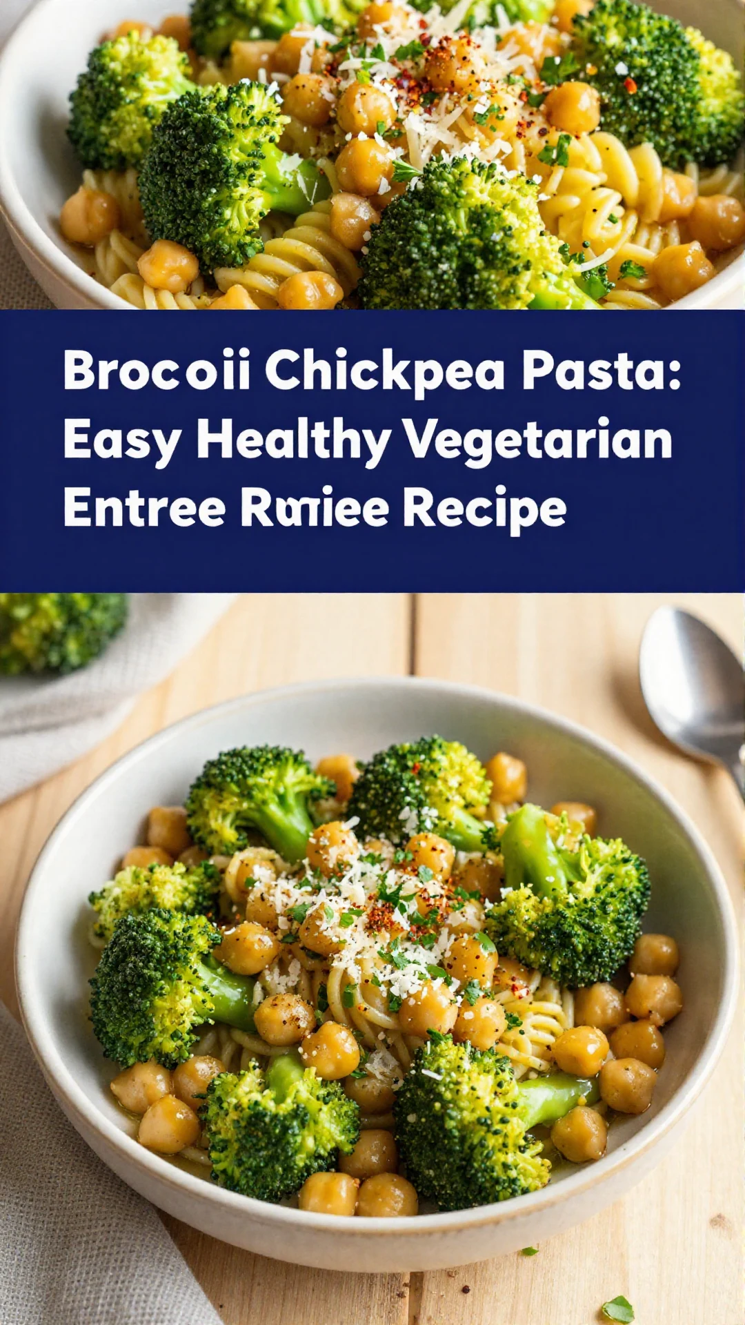 A vibrant plate of broccoli chickpea pasta topped with fresh herbs