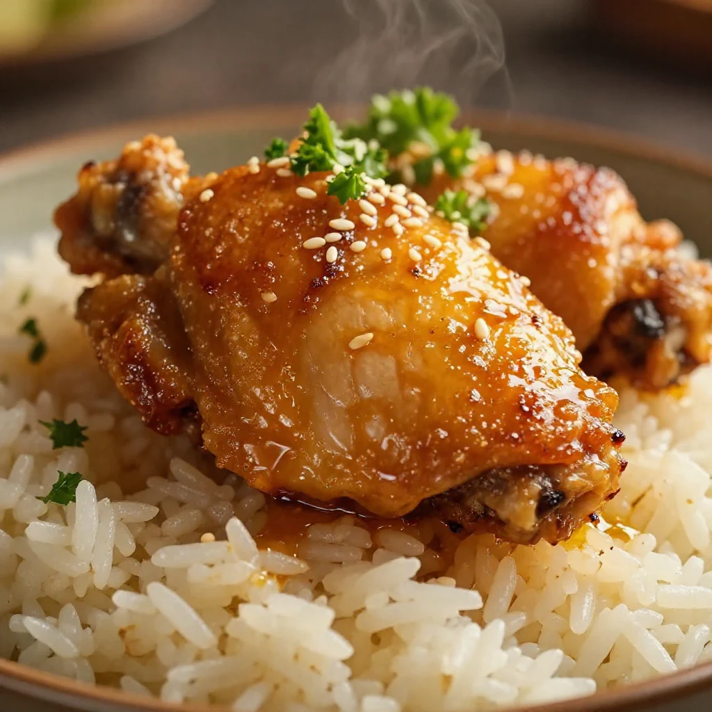 Delicious honey garlic chicken thighs garnished with green onions