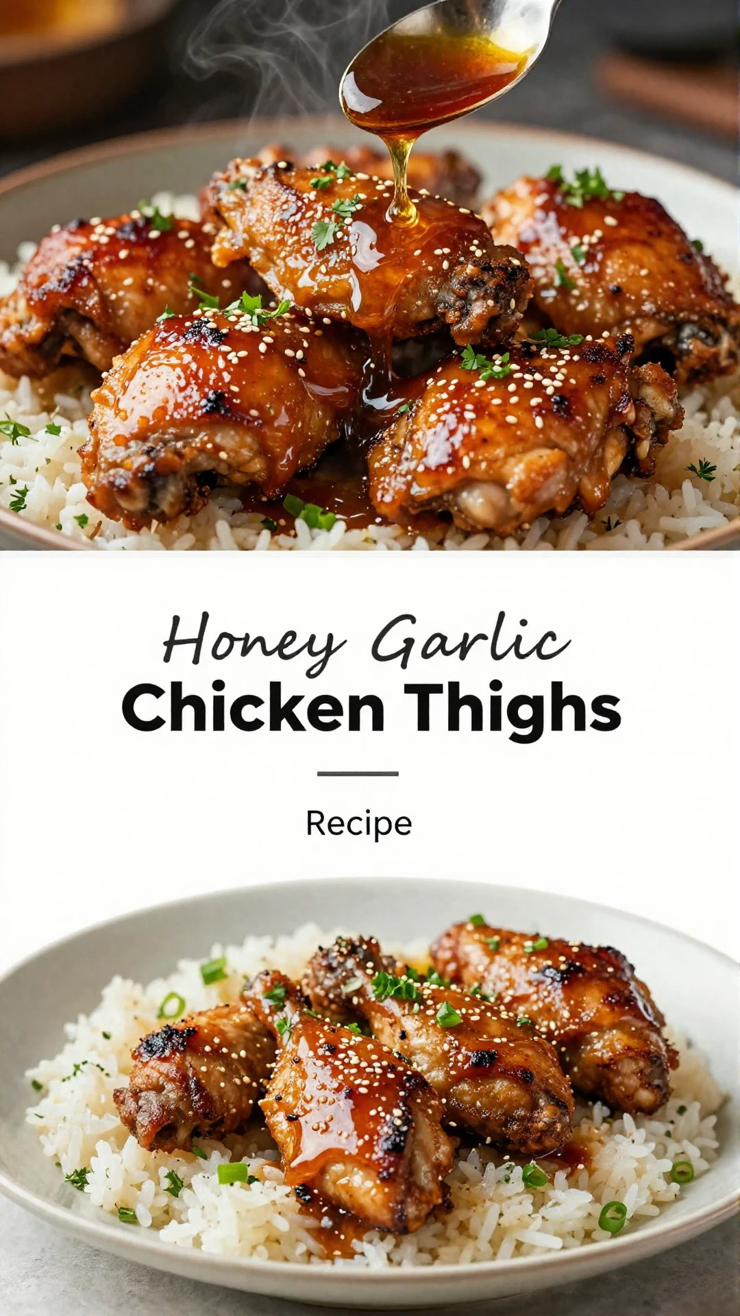 Delicious honey garlic chicken thighs garnished with green onions