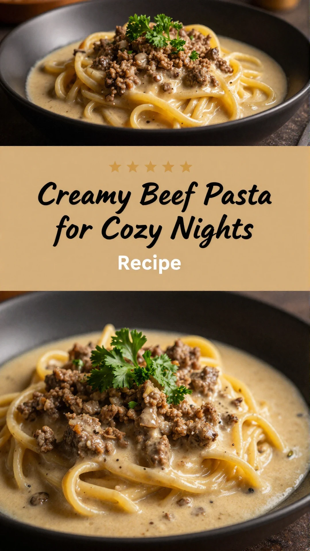 A bowl of creamy beef pasta topped with parsley and grated cheese