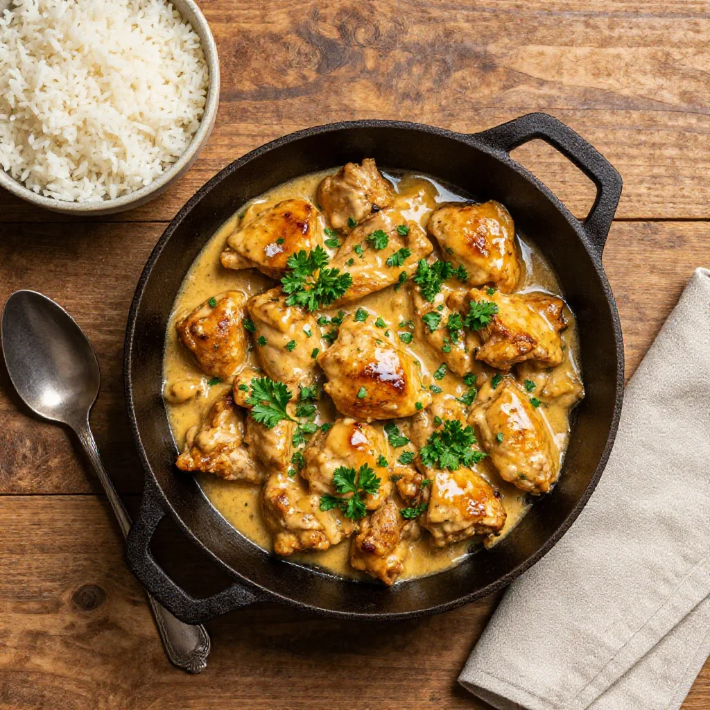 A delicious Texas Roadhouse Butter Chicken Skillet served with fresh vegetables