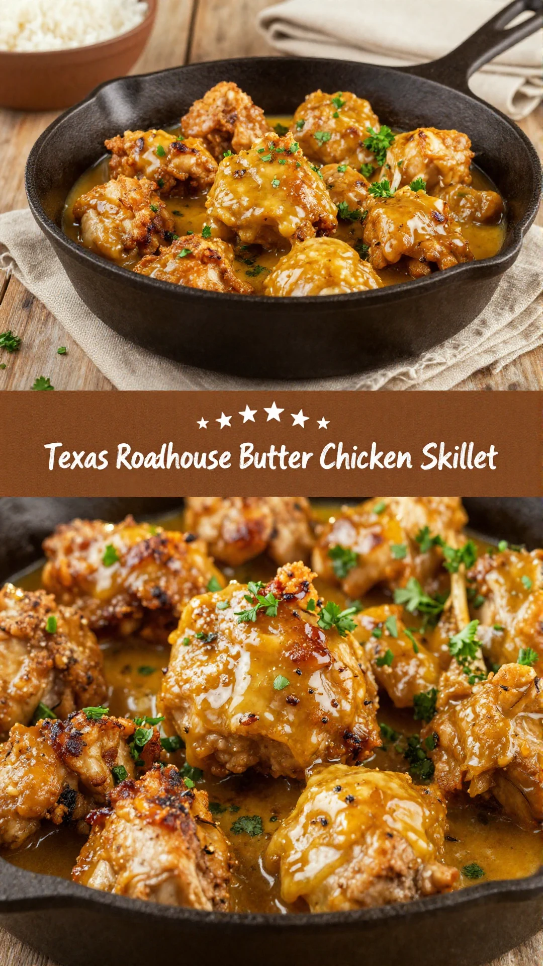 A delicious Texas Roadhouse Butter Chicken Skillet served with fresh vegetables