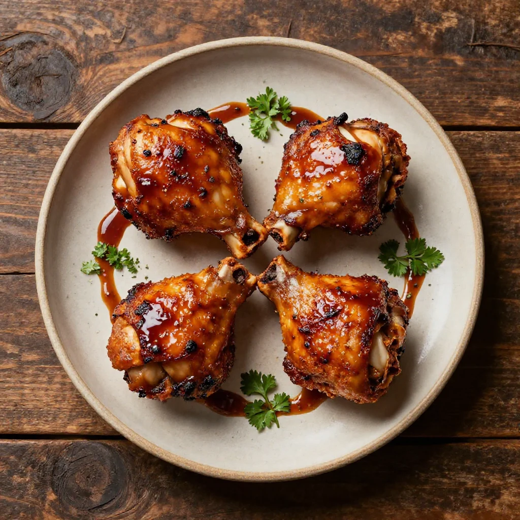 Oven baked BBQ chicken glazed with sticky caramel sauce