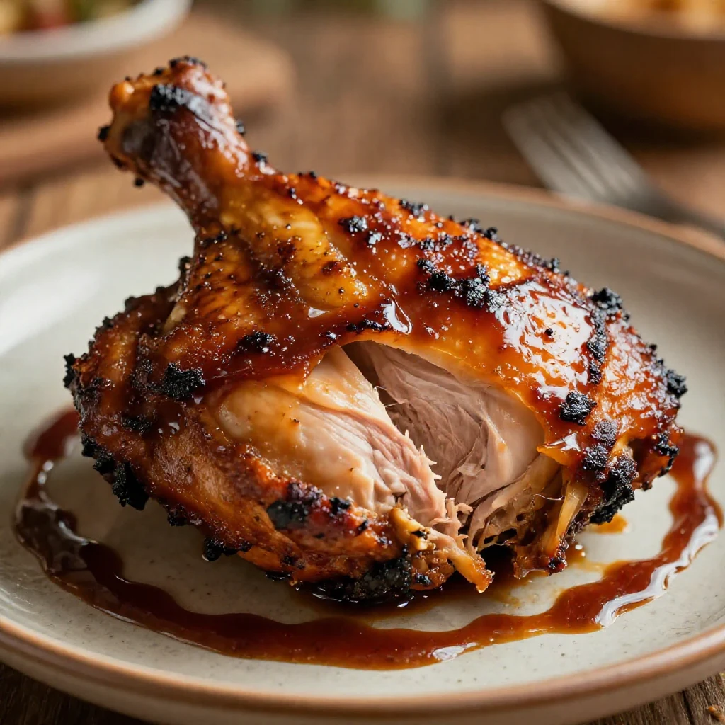 Oven baked BBQ chicken glazed with sticky caramel sauce