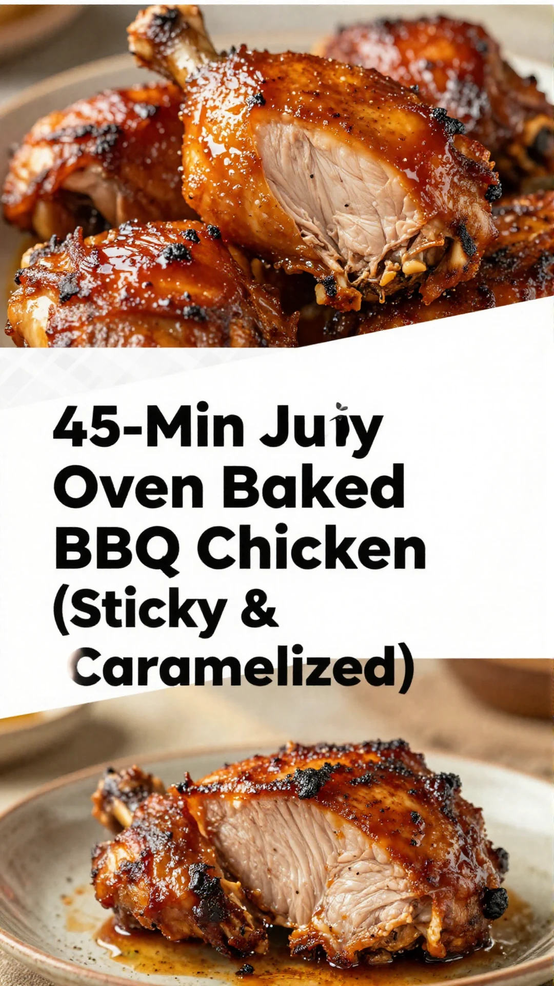 Oven baked BBQ chicken glazed with sticky caramel sauce