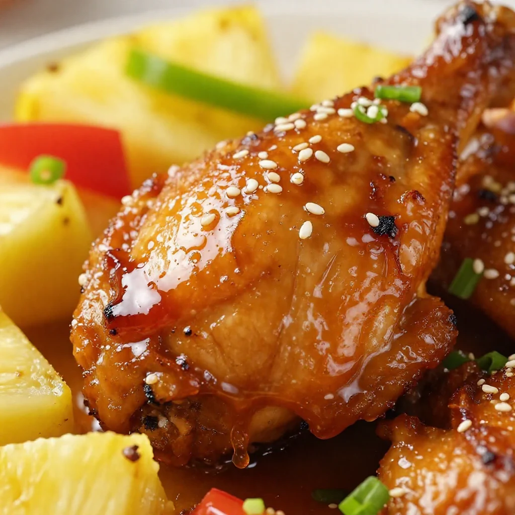 Delicious Sweet Hawaiian Crockpot Chicken served with rice and pineapple slices