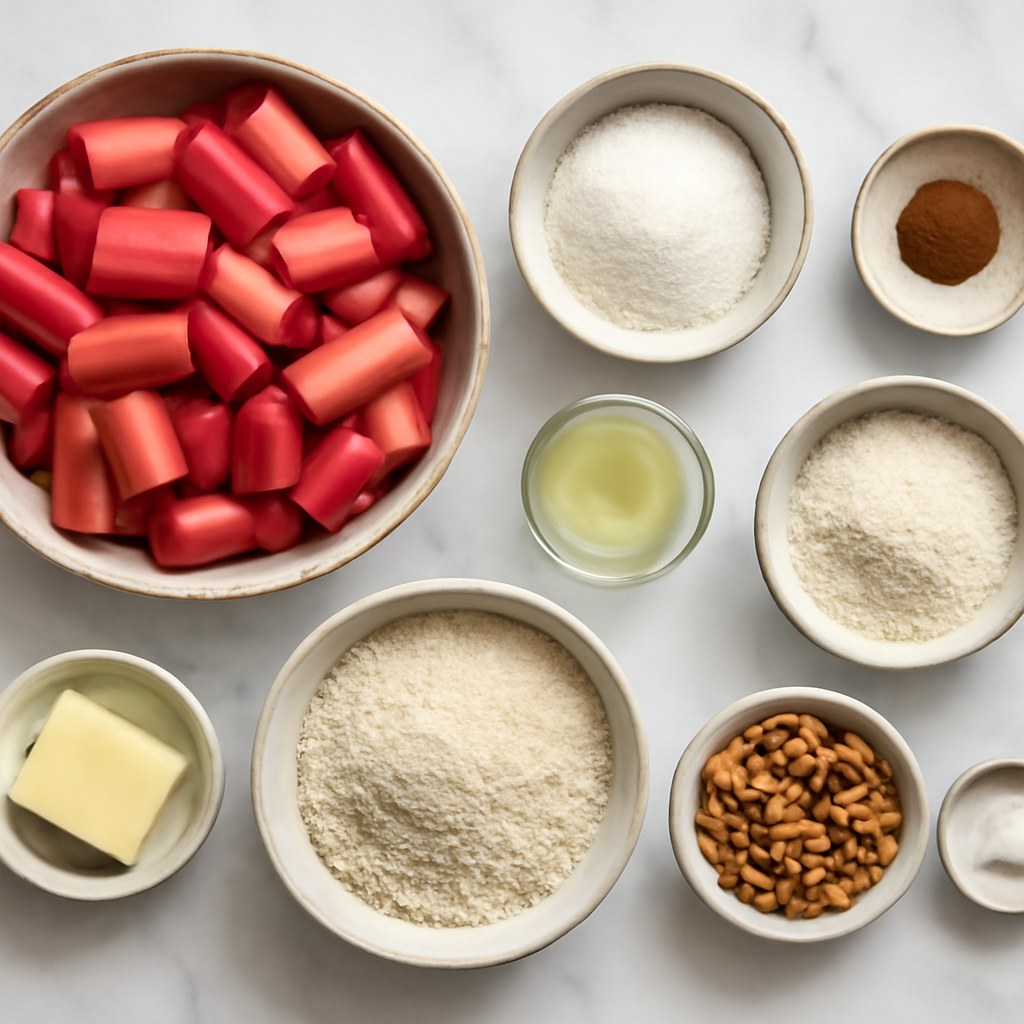 Ingredients for Easy Keto Rhubarb Crisp Recipe - Low Carb & Sugar-Free Dessert