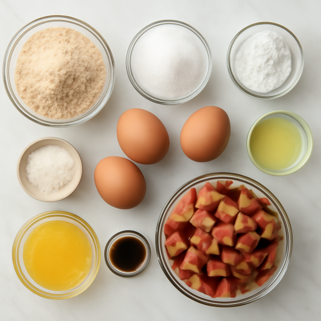 Ingredients for Keto Rhubarb Cake Recipe - Low Carb Sugar-Free Dessert